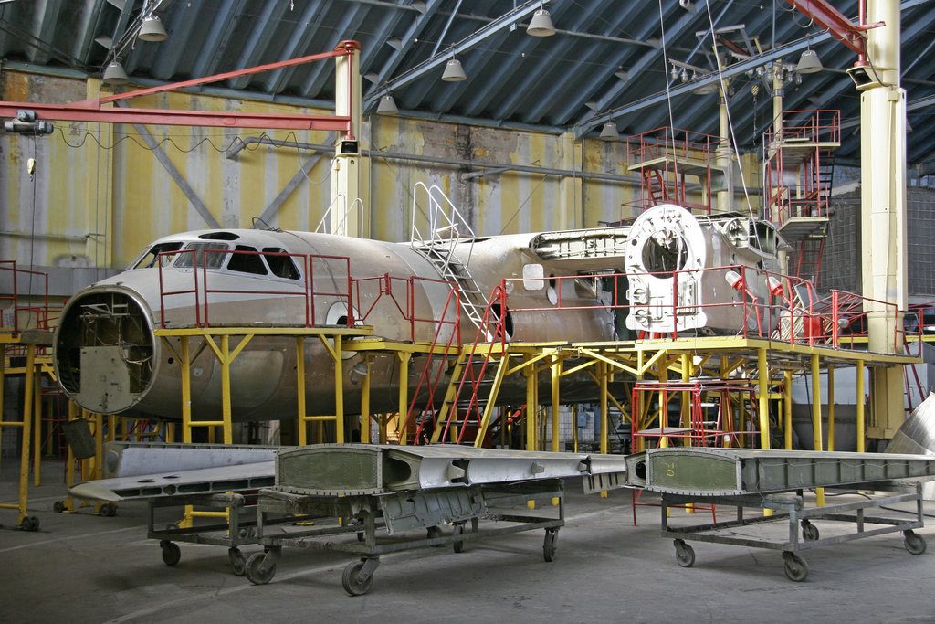 Ukraine, Kiev Repair Plant, 2015. Overhaul of aircraft metal han